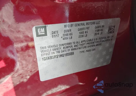 2017 Cadillac Ct6 Standard из США, поврежденный, VIN 1G6KB5RS1HU185669